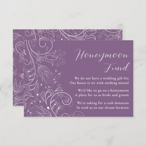 Dusty Purple Elegant Floral Wedding Honeymoon Fund Enclosure Card