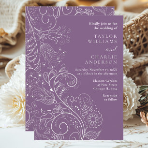 Dusty Purple Elegant Floral Wedding Invitation