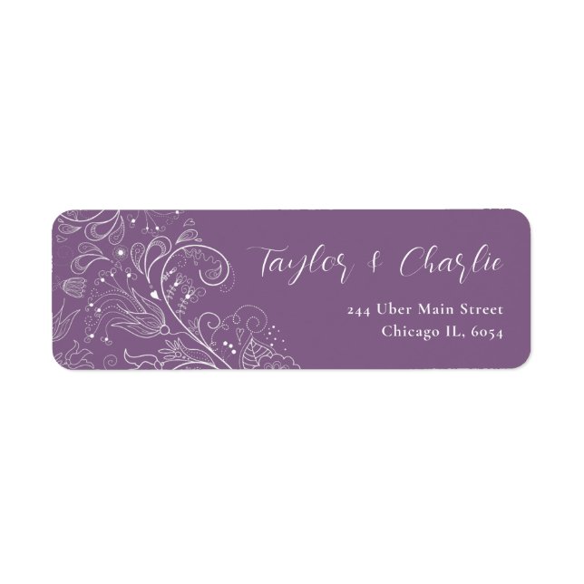 Dusty Purple Elegant Floral Wedding Label (Front)