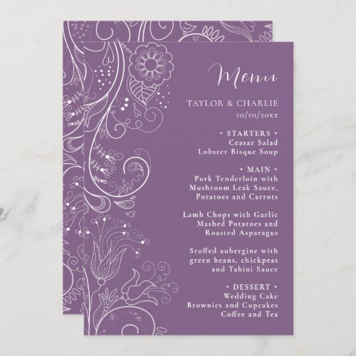 Dusty Purple Elegant Floral Wedding Menu