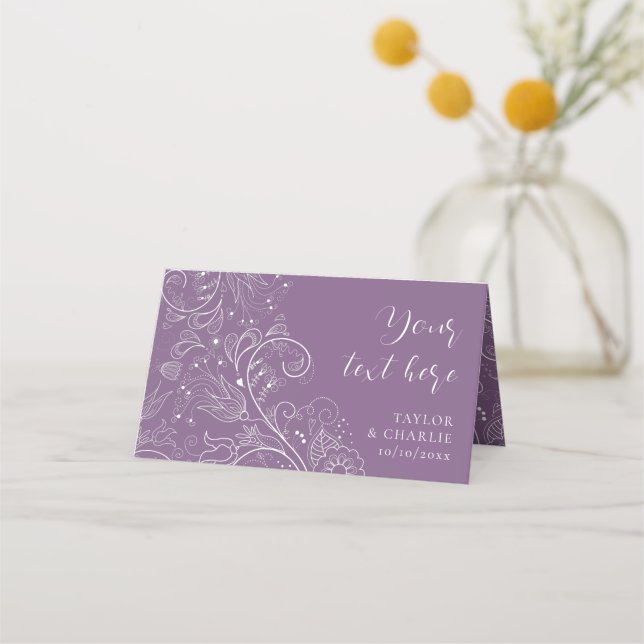 Dusty Purple Elegant Floral Wedding Place Card (Front)