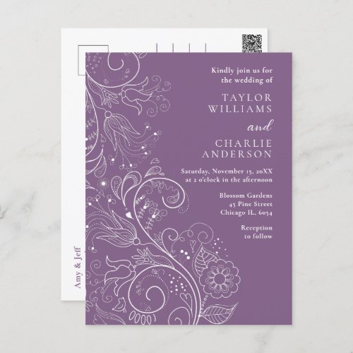 Dusty Purple Elegant Floral Wedding Postcard