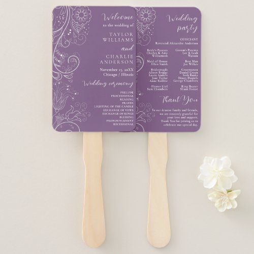 Dusty Purple Elegant Floral Wedding Program Hand Fan