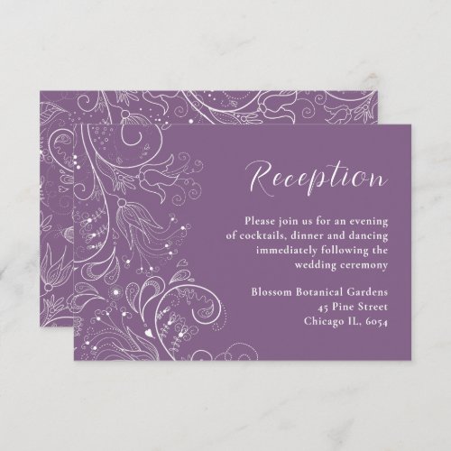 Dusty Purple Elegant Floral Wedding Reception Enclosure Card