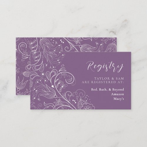 Dusty Purple Elegant Floral Wedding Registry Enclosure Card
