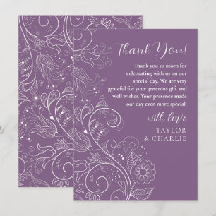 Dusty Purple Elegant Floral Wedding Thank You Card