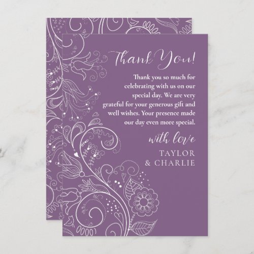 Dusty Purple Elegant Floral Wedding Thank You Card