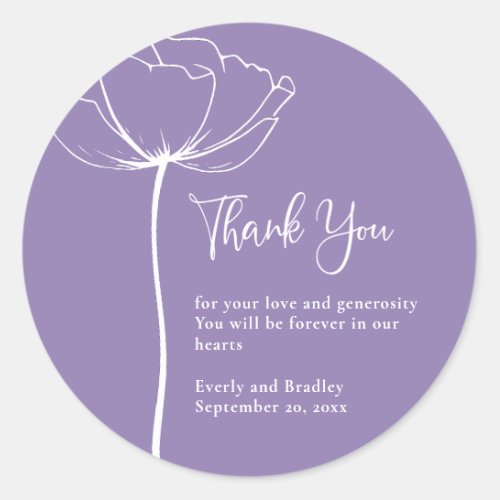 Dusty Purple Elegant Floral Wedding Thank You  Classic Round Sticker