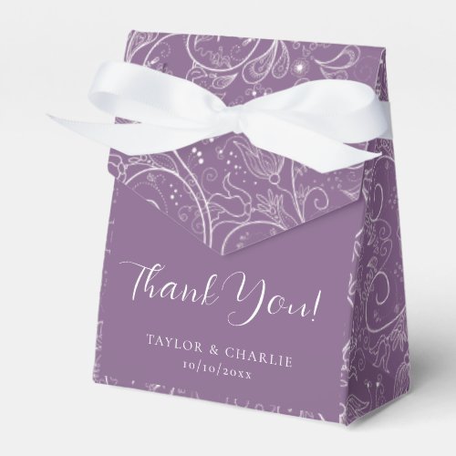 Dusty Purple Elegant Floral Wedding Thank You Favor Boxes