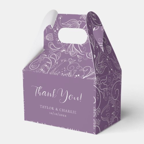 Dusty Purple Elegant Floral Wedding Thank You Favor Boxes