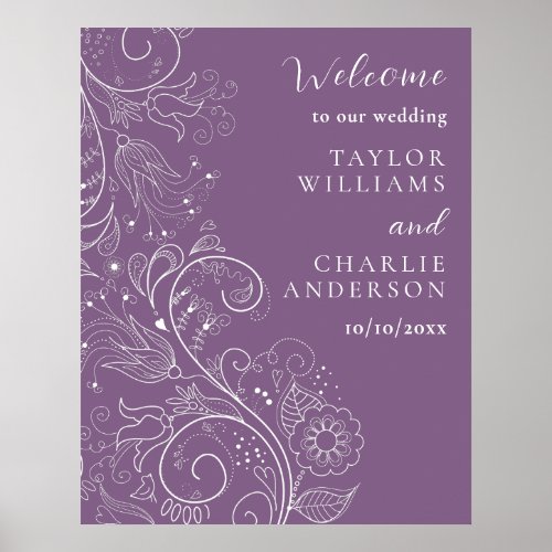 Dusty Purple Elegant Floral Wedding Welcome Poster