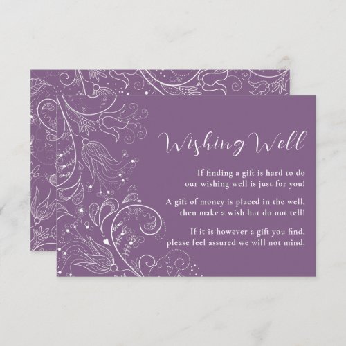 Dusty Purple Elegant Floral Wedding Wishing Well Enclosure Card