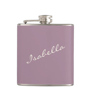 Dusty Purple Elegant Script Name Wedding Party  Flask