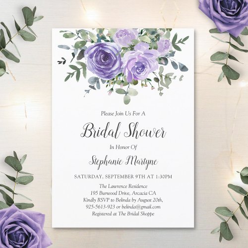 Dusty Purple Eucalyptus Botanical Bridal Shower Invitation