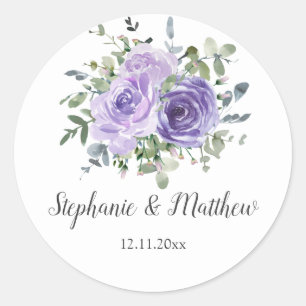 Dusty Purple Eucalyptus Botanical Floral Wedding Classic Round Sticker