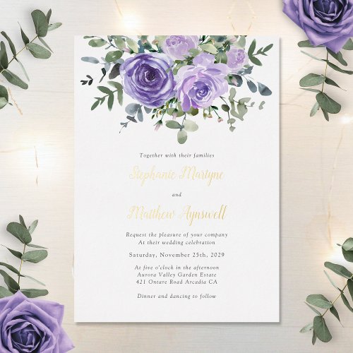 Dusty Purple Eucalyptus Botanical Wedding Foil Invitation