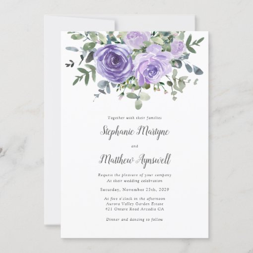 Dusty Purple Eucalyptus Botanical Wedding Invitation | Zazzle