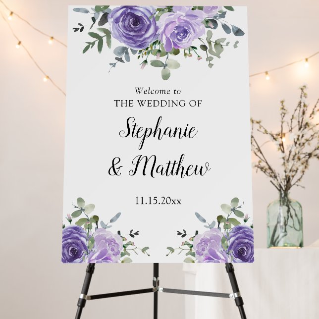 Dusty Purple Eucalyptus Botanical Wedding Welcome Foam Board (In Situ (Stand))