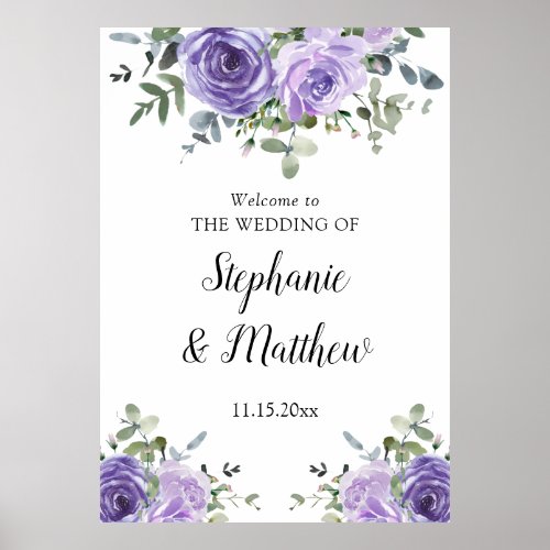 Dusty Purple Eucalyptus Botanical Wedding Welcome Poster