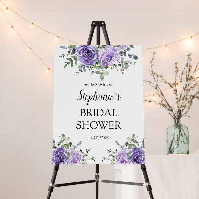 Dusty Purple Eucalyptus Bridal Shower Welcome Foam Board (In Situ (Stand))