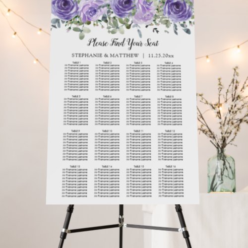 Dusty Purple Eucalyptus Wedding Seating Chart Foam Board