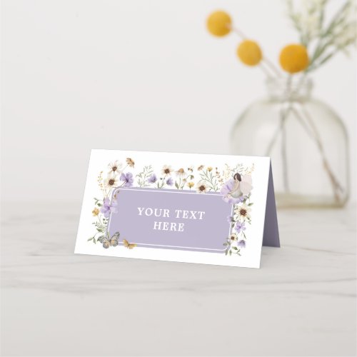 Dusty Purple Fairy Wildflower Birthday Food Label Place Card