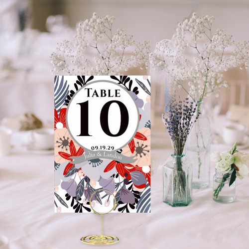 Dusty Purple Flora Fauna Red Pink Lavender Floral  Table Number