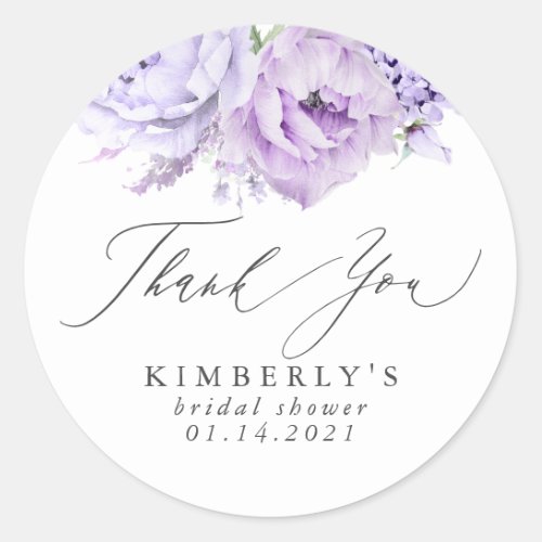 Dusty Purple Floral Botanical Thank You Classic Round Sticker