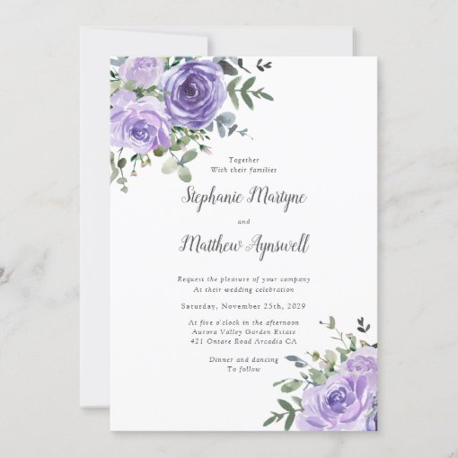 Dusty Purple Floral Botanical Wedding Invitation | Zazzle