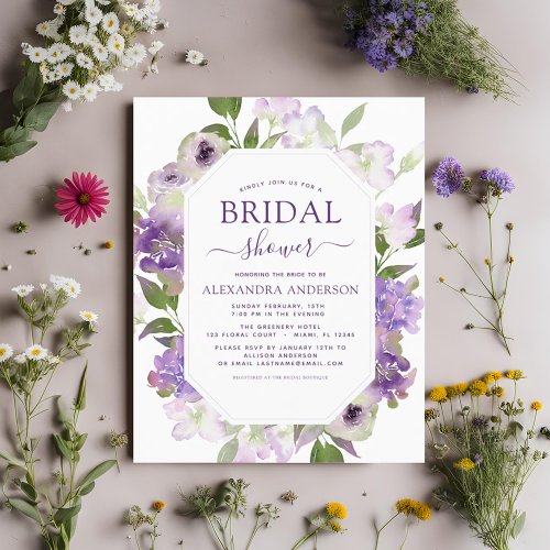 Dusty Purple Floral Bridal Shower Invitation