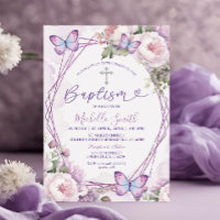 Dusty Purple Floral Butterfly Girl Silver Baptism