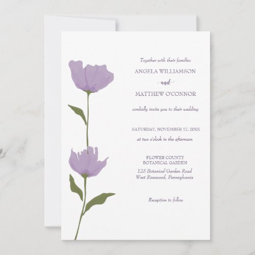 Dusty Purple Floral Clean Simple Wedding Invitation
