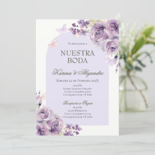 Dusty Purple Floral Elegant Boho Wedding Invitaion Invitation