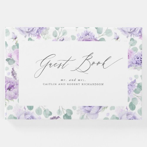 Dusty Purple Floral Elegant Wedding Guest Book