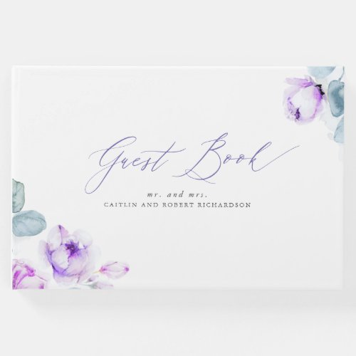 Dusty Purple Floral Elegant Wedding Guest Book