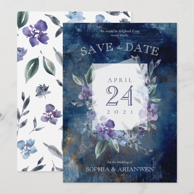 Dusty Purple floral garden Wedding Invitation (Front/Back)