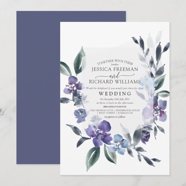Dusty Purple Floral Garden Wedding Invitation, Invitation (Front/Back)