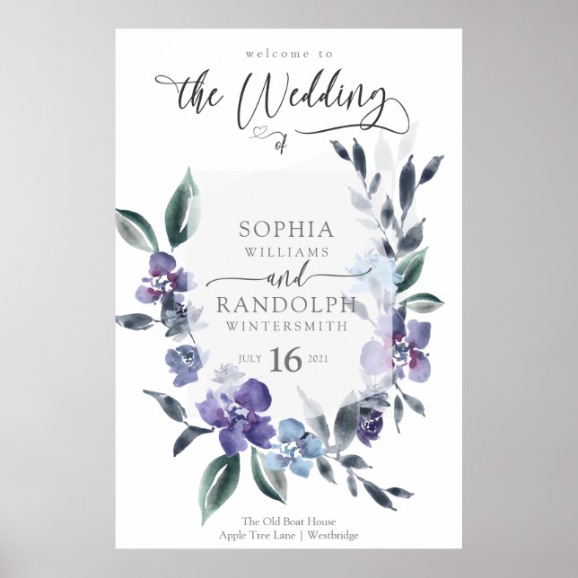 Dusty Purple Floral Garden Wedding Invitation, Poster (Front)