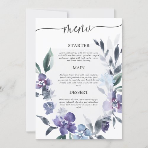 Dusty Purple Floral Garden Wedding Menu Invitation