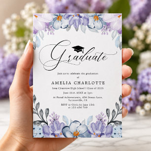 Dusty Purple Floral Graduation Party Invitation
