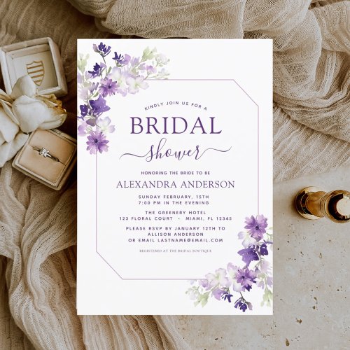 Dusty Purple Floral Greenery Bridal Shower Invitation