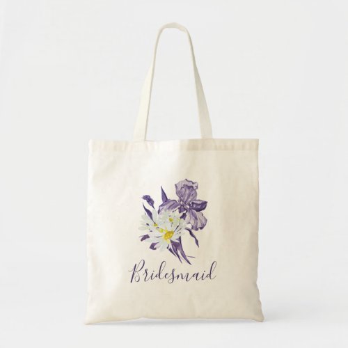 Dusty Purple Floral Iris White Daisy Bridesmaid Tote Bag