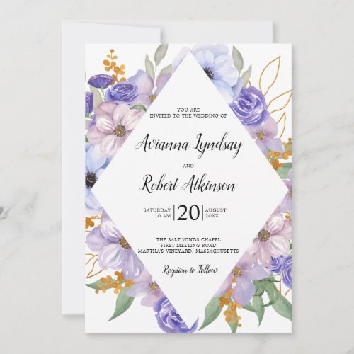 Dusty Purple Floral Modern Boho Wedding Invitation
