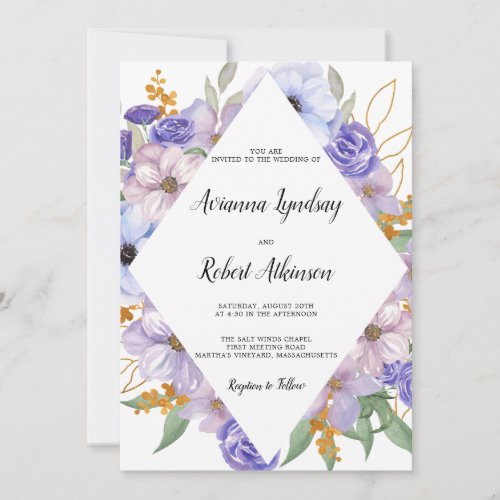 Dusty Purple Floral Modern Boho Wedding Invitation