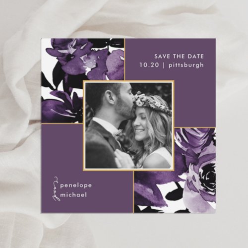 Dusty Purple Floral Photo Wedding Save The Date