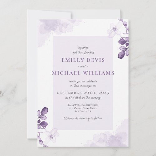 Dusty Purple Floral Rustic Wedding Invitation