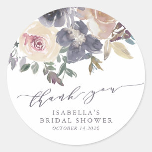 Dusty Purple Floral Watercolor Custom Thank You Classic Round Sticker