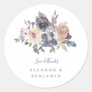 Dusty Purple Floral Watercolor Custom Wedding  Classic Round Sticker