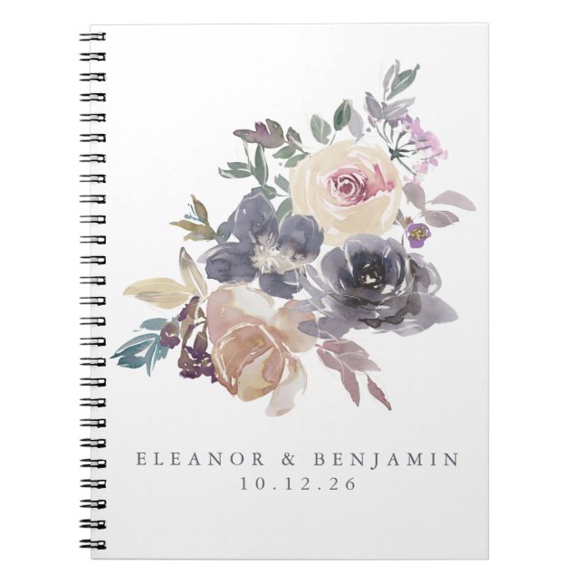 Dusty Purple Floral Watercolor Custom Wedding Notebook (Front)