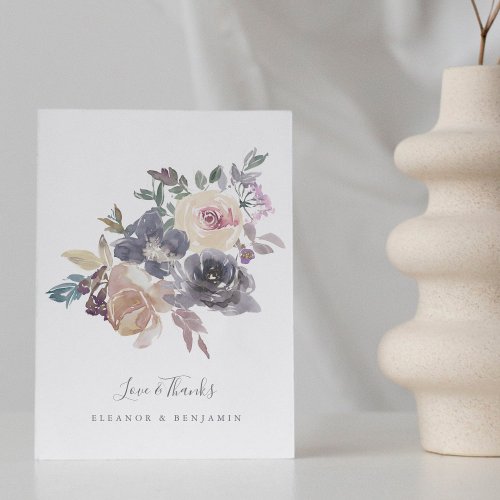 Dusty Purple Floral Watercolor Custom Wedding  Thank You Card